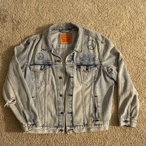 Levi's Blue Denim Jacket with Peace and Floral Accents